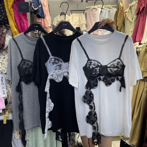 Lacey Detail Ladies Oversize T-Shirts